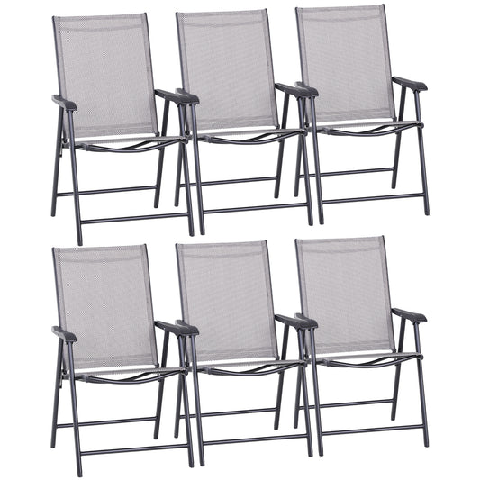 Outsunny Set of 6 Folding Garden Chairs, Metal Frame Garden Chairs Outdoor Patio Park Dining Seat with Breathable Mesh Seat, Grey