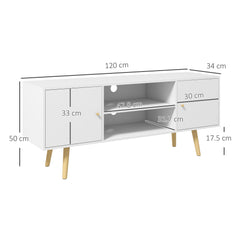 HOMCOM TV Stand Cabinet up to 55 Inches, TV Unit with Storage Shelves and Wood Legs for Living Room, Bedroom, White