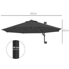 Outsunny 3m Wall-Mounted Parasol Shade, with Handle - Grey