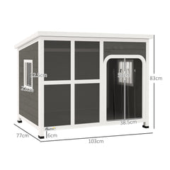 PawHut Wooden Dog House Outdoor with Asphalt Openable Top, Removable Floor, Clear Front Panel, Curtain, 103 x 77 x 83cm