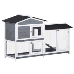 PawHut Wooden 2-Tier Rabbit Hutch w/ Tray Ramp Grey