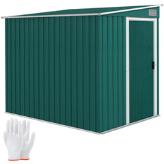 Outsunny 7 x 5ft Galvanised Metal Shed, with Sliding Door - Green