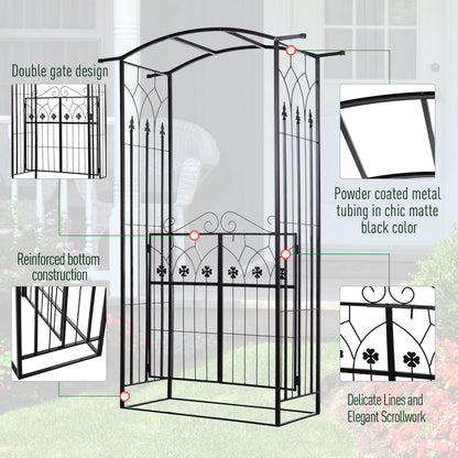 Outsunny Garden Outdoor Entrance Arch with Door Outdoor Patio Decoration for Rose Trellis Arbour Climbing Plant 131L x 49W x 200Hcm