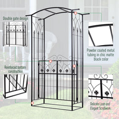 Outsunny Garden Outdoor Entrance Arch with Door Outdoor Patio Decoration for Rose Trellis Arbour Climbing Plant 131L x 49W x 200Hcm