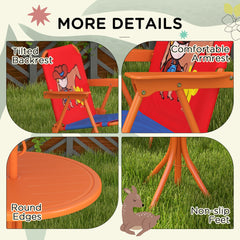 Outsunny Kids Picnic Table and Chair Set, Cowboy Themed Outdoor Garden Furniture w/ Foldable Chairs, Adjustable Parasol