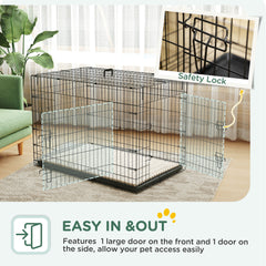 PawHut Foldable Dog Crate with 2 Doors with Tray, Soft Cushion, for Extra and Large Dogs, 105 x 70 x 75, Black