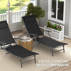 Outsunny Set of Two Adjustable Back Sun Loungers - Black