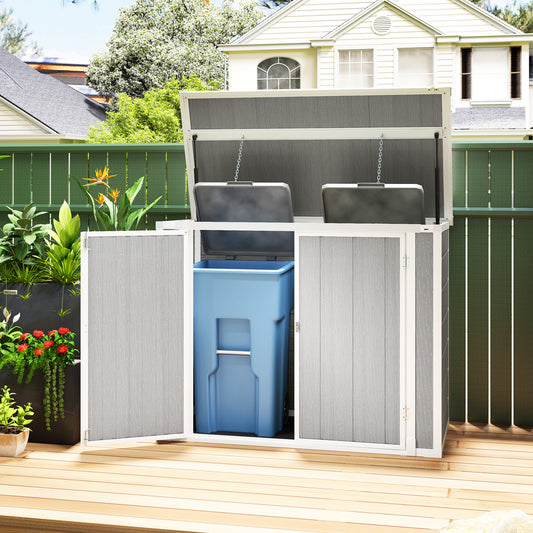 Outsunny 4.7 x 2.5FT Garden Shed, Lockable Outdoor Storage Shed with Openable Lid, Small Shed for 2 Trash Cans, Tools, Patio, Light Grey