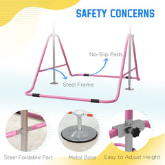 قضيب جمباز للأطفال من هومكوم، بارتفاع قابل للتعديل، قضبان أفقية قابلة للطي - وردي