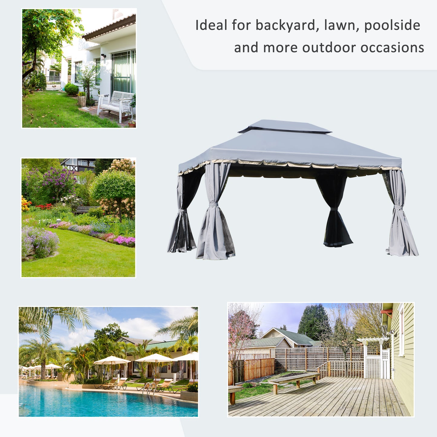 Outsunny 3 x 4m Aluminium Garden√Ç Gazebo, Marquee Canopy Shelter Pavilion Party Tent with Nets and Curtains for Garden and Deck, Grey
