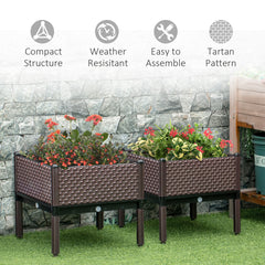 Outsunny 50cm x 50cm x 46.5cm Set of 2 41L Garden Raised Bed, Elevated Planter Box, Flower Vegetables Planting Container with Self-Watering Design and Drainage Holes