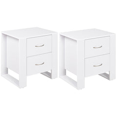 HOMCOM Bedside Table with 2 Drawers, Nightstand with Handles and Elevated Base, Side Table for Bedroom, Living Room, Set of 2, White