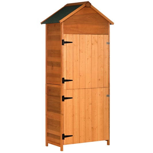 Outsunny Wooden Outdoor Storage Shed, Compact Utility Outdoor Tool Shed with Lockable Double Doors and Shelves, Orange