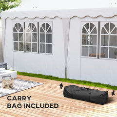 Outsunny 3 x 6m Pop Up Gazebo with Sides, UPF50+ Height Adjustable Marquee Party Tent, Wedding Canopy, Instant Event Shelter with Carry Bag and Sand Bags for Garden, White