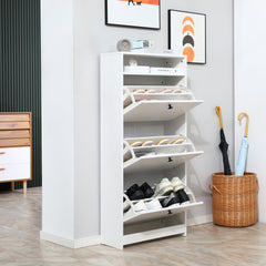 HOMCOM Narrow Shoe Cabinet with 3 Flip Doors, 14-18 Pairs Shoe Cupboard with Open Shelf for Slim Hallway and Entryway, 24 x 60 x 132 cm, White