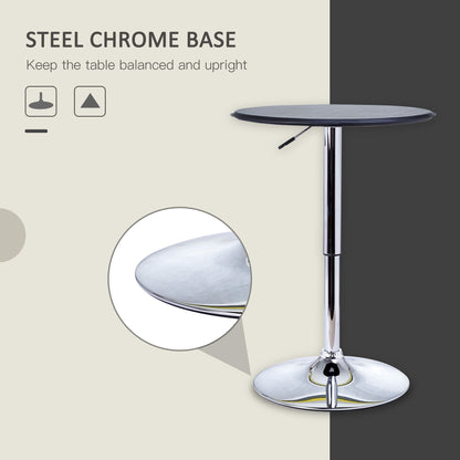 HOMCOM Adjustable Round Bistro Bar Table with PVC Leather Top Steel Base Home Kitchen Dining Desk Black