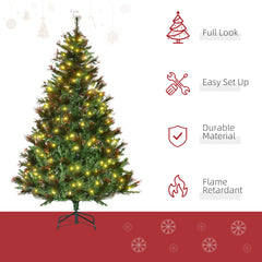 HOMCOM 1.8m 6ft Pre-Lit Christmas Tree Artificial Spruce Xmas Tree Warm White LED Holiday D√É¬©cor with Metal Stand