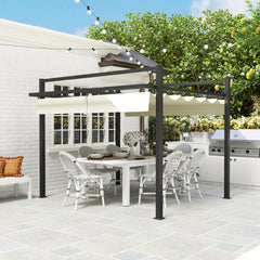 Outsunny 3 x 3m Aluminium Pergola, with Retractable Roof - Grey/Khaki