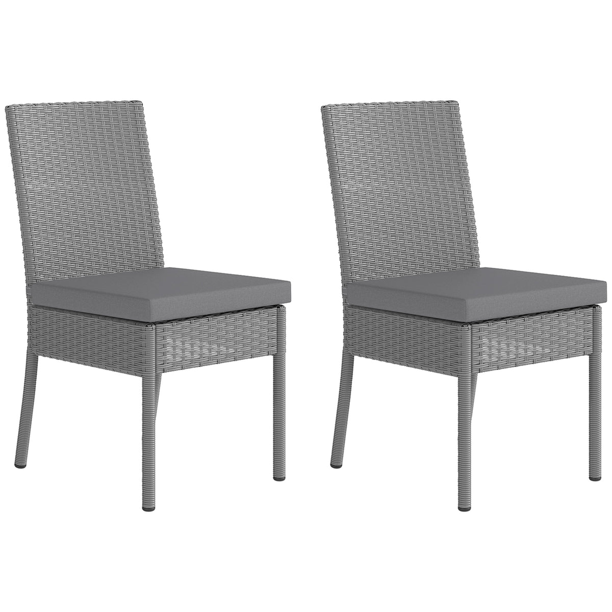 Outsunny Set of Two Armless Rattan Garden Chairs - Dark Grey