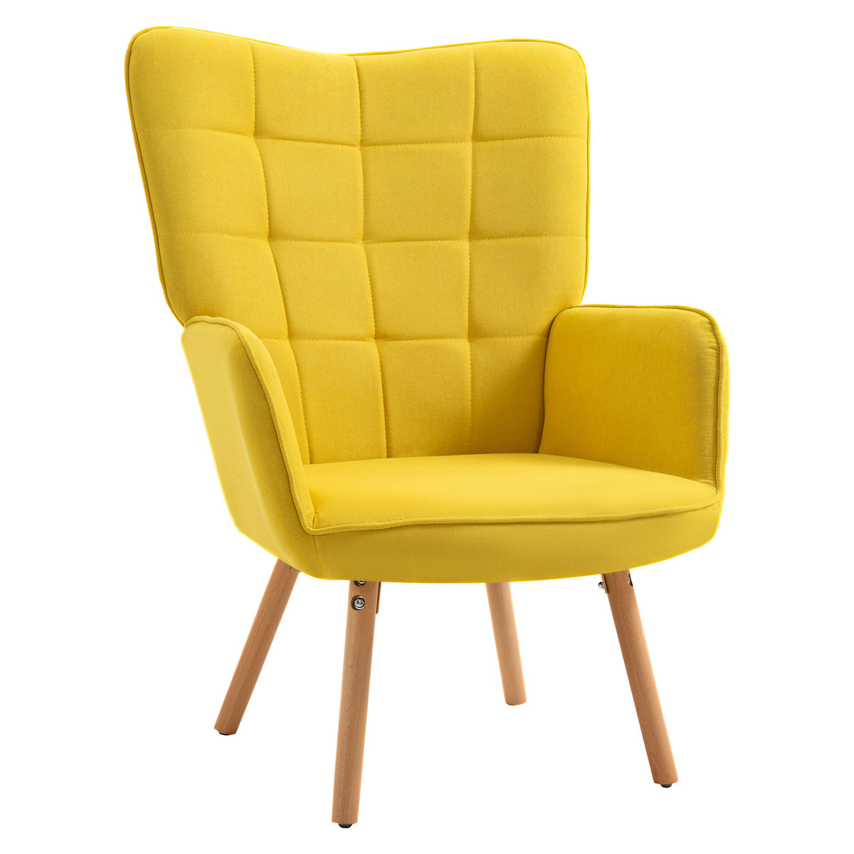 HOMCOM Modern Accent Chair, Upholstered Tufted Wingback Armchair with Seat Padding, Leisure Lounge Bedroom Chair with Wood Legs, Yellow