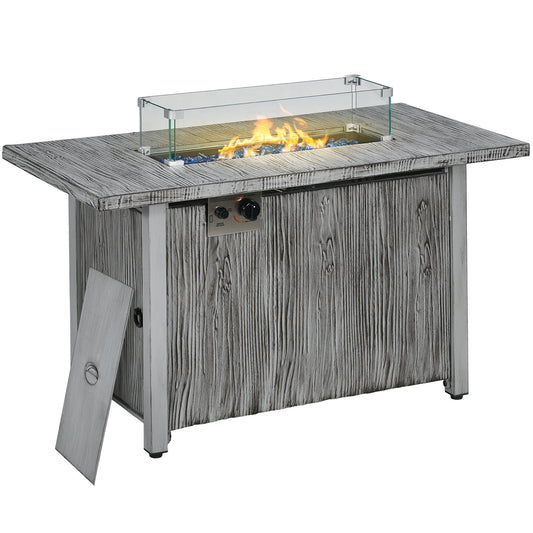 Outsunny 50,000 BTU Gas Fire Pit Table with Cover and Glass Screen - Grey