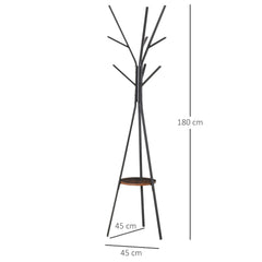 HOMCOM Freestanding Metal Coat Rack Stand 9 Hooks Clothes Tree with 1 Shelf Hat Display Hall Tree Hanger Bag Umbrella Hanging Organiser Brown