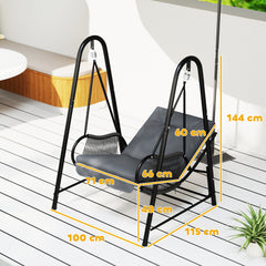 Outsunny Rattan Swing Chair, Outdoor Garden Hanging Swing Seat with Stand and Seat Cushion, Porch Hanging Chair for Balcony, Garden, Deck, Dark Grey