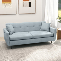 HOMCOM 165cm 3 Seater Sofa for Living Room, Modern Fabric Couch, Tufted Small Couch Sofa Settee with Steel Legs and 2 Storage Pockets for Bedroom and Home Office, Blue