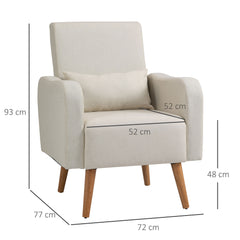 HOMCOM Accent Chair, Linen-Touch Armchair, Upholstered Leisure Lounge Sofa for Living Room, Club Chair with Wooden Frame, Cream