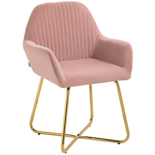 HOMCOM Modern Arm Chair Upholstered Accent Chair with Metal Base for Living Room Pink