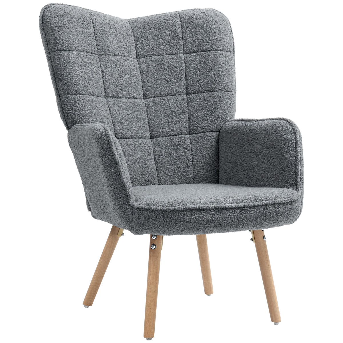 HOMCOM Teddy Fleece Wingback Accent Chair - Grey