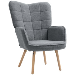 HOMCOM Teddy Fleece Wingback Accent Chair - Grey