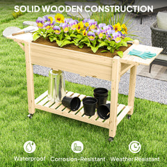 Outsunny 46 x 94cm Wooden Raised Planter, with Shelves - Natural Finish