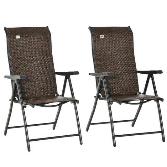 Outsunny Set of Two Folding Garden Chairs, with Seven-Position Adjustable Backs - Brown