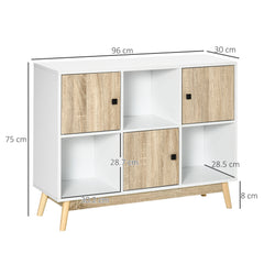 HOMCOM Storage Cabinet, Bookcase, Display Shelf with 6 Storage Cubes & Doors for Dining Room, Living Room, Natural