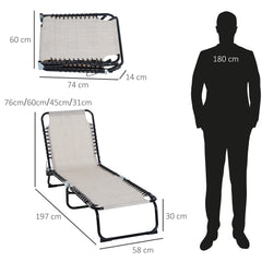 كرسي استرخاء قابل للطي من Outsunny، كرسي استرخاء خارجي قابل للتعديل بأربعة مستويات، كرسي استرخاء بإطار فولاذي للتخييم والمشي لمسافات طويلة، أبيض كريمي