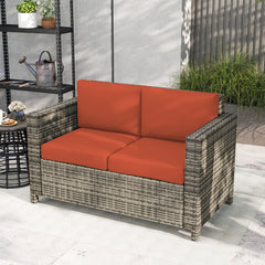 Outsunny 2 Seater Garden Furniture, Rattan Sofa with Soft Padded Cushion and Armrests, Wicker Garden Loveseat for Patio, Grey