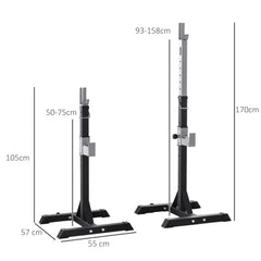 حامل القرفصاء من HOMCOM Barbell Squat Rack، مقعد رفع الأثقال القابل للتعديل، أقصى حمولة 150 كجم، تمارين اللياقة البدنية في صالة الألعاب الرياضية، تدريب القوة، حامل تمرين الضغط مع عجلات