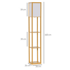 HOMCOM 3-Tier Floor Lamp, Floor Light with Storage Shelf, Reading Standing Lamp with Acrylic Shade for Living Room, Bedroom, Kitchen, Dining Room, Office, Dorm, 160cm, Natural