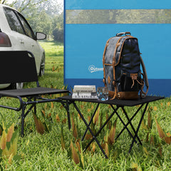 Outsunny Folding Camping Table, Lightweight Metal Picnic Table with Carry Bag, Foldable Table for Outdoor Camping, Picnic, Hiking, BBQ, Fishing, Black