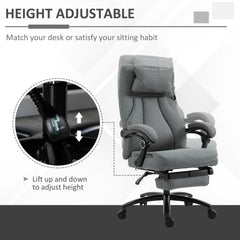 Vinsetto Office Chair, Fabric Desk Chair with Adjustable Massage Pillow, USB Power and Retractable Footrest, High Back, 360√Ç¬∞ Swivel, for Home, Grey