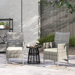 Outsunny 2 Pieces Rattan Garden Chairs Dining Chair Set with Cushion, Mixed Grey