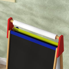 AIYAPLAY 3-in-1 Wooden Kids Easel with Paper Roll, Whiteboard, Chalkboard, Painting Accessories