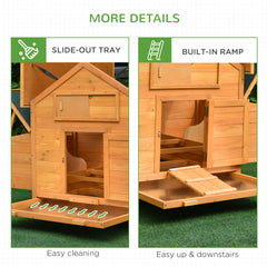 PawHut Wooden Chicken Coop with Nesting Boxes, Tray, for 2-4 Chickens, Yellow