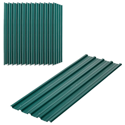 Outsunny Set of 12 Corrugated Steel Roof Sheet Panels - Green