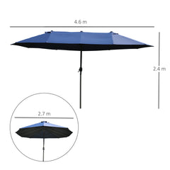 Outsunny Double-side Umbrella Parasol, 2.7x4.6Wx2.4H m-Blue