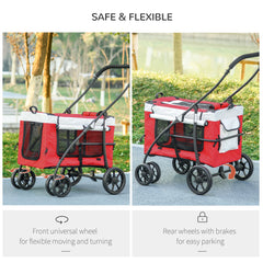 PawHut Foldable Dog Stroller, Pet Travel Crate, with Detachable Carrier, Soft Padding, for Mini, Small Dogs - Red