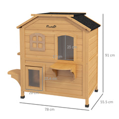 PawHut√Ç 2-story Cat House Outdoor, Weatherproof√Ç Wooden Cat Enclosure for Feral Cats with Escape Door, Openable Roof, Jumping Platforms, Natural Wood Finish