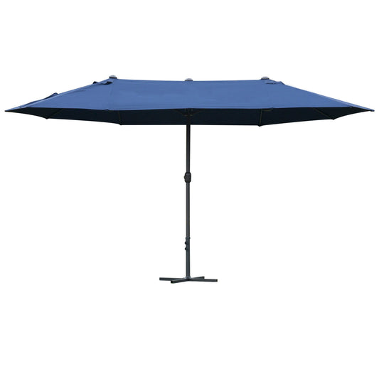 Outsunny 4.6M Sun Umbrella Canopy Double-sided Crank Sun Shade w/ Cross Base Dark Blue