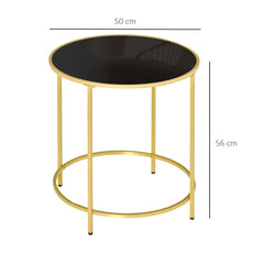 HOMCOM Round Side Table Morden Coffee Tables with Gold Metal Base, Table with Tempered Glass Tabletop, for Living Room, Bedroom, dining room